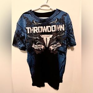 Throwdown - Mens XL - MMA inspired T-Shirt - Black , Blue and Silver -
